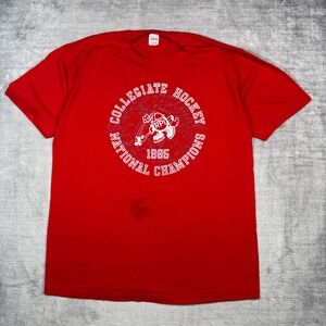 RPI Hockey Shirt Mens XL Red Vtg 80s National Champions Collegiate Single Stitch